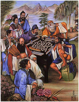 Die Acht Unsterblichen beim Mah-Jongg Spiel